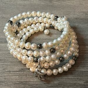 Large wrist Pearl wrap bracelet #819 cultured fresh water look